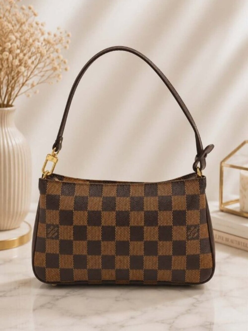 Authentic Louis Vuitton Navona Damier Ebene Pochette Shoulder Bag